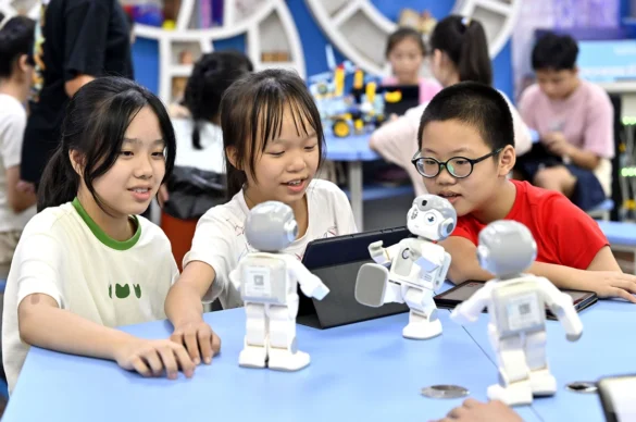 Beijing students learning AI in classrooms as China mandates AI education.