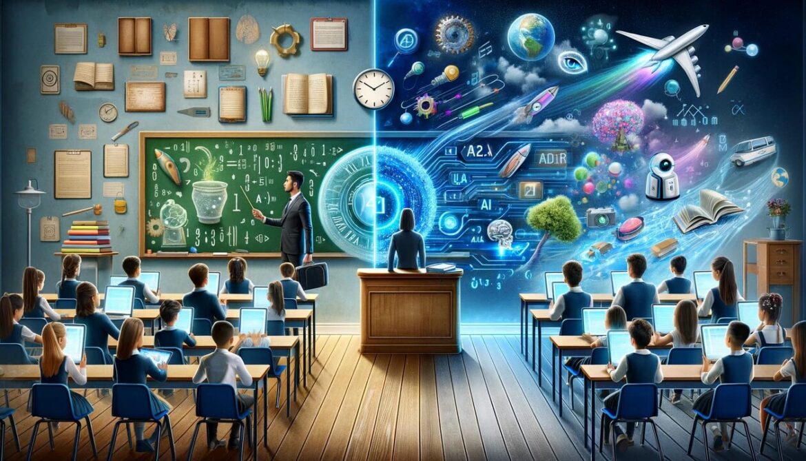 Artificial intelligence Education integration and digital learning strategies in a modern classroom.